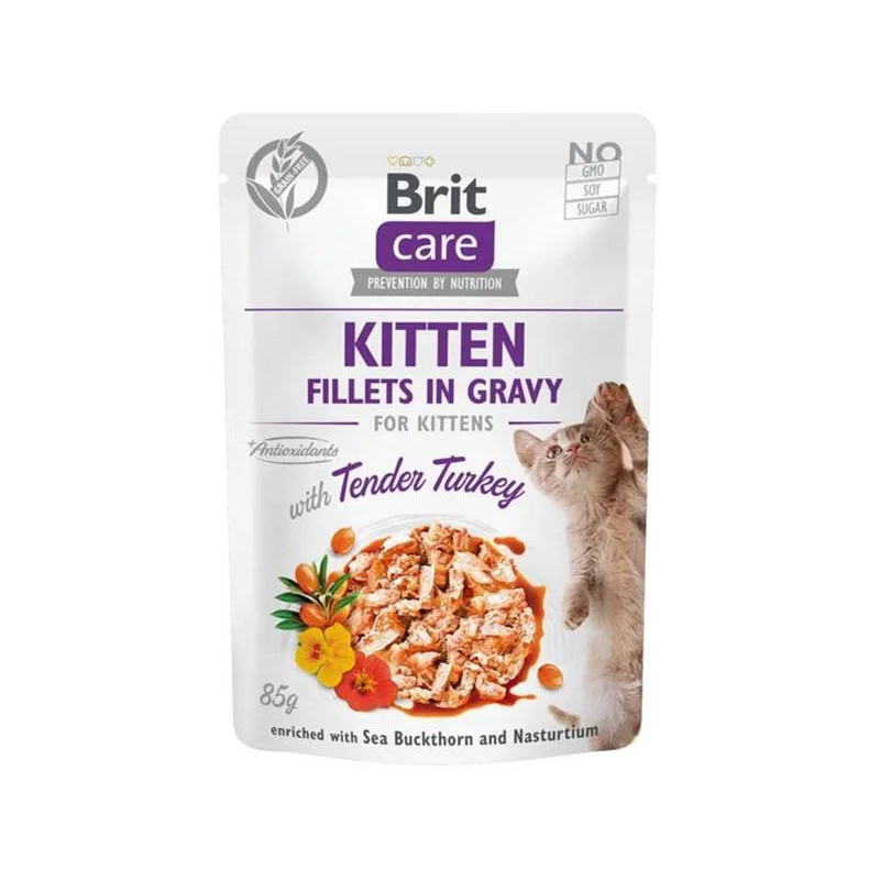 Brit Care cat Kapsička Kitten Fillets in Gravy with Tender Turkey 24 x 85 g