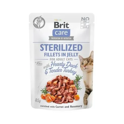 Brit Care cat Kapsička Sterilized Fillets in Jelly with Hearty Duck & Tender Turkey 24 x 85 g