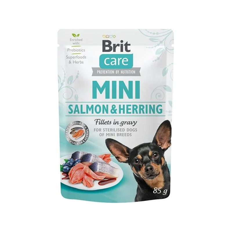 Brit Care dog Kapsička MINI Sterilised Salmon&Herring fillets in gravy 24 x 85 g