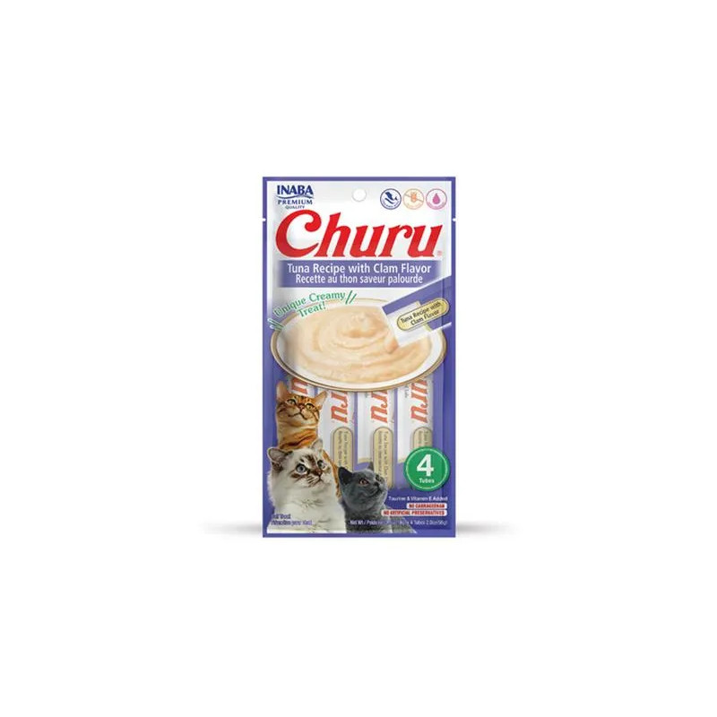 Pamlsok Inaba Churu Pyré cat Tuniak s mušľami 4 tuby 56 g