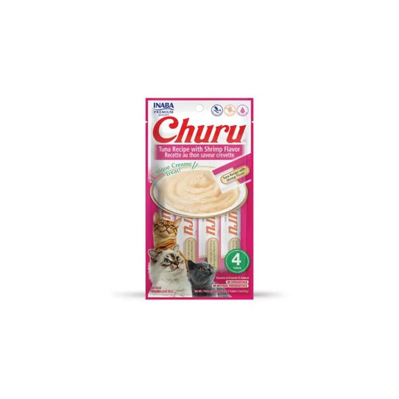 Pamlsok Inaba Churu Pyré cat Tuniak s krevetami 4 tuby 56 g
