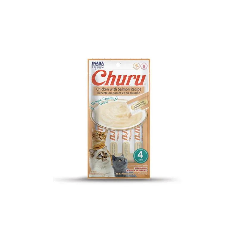 Pamlsok Inaba Churu Pyré cat Kura s lososom 4 tuby 56 g