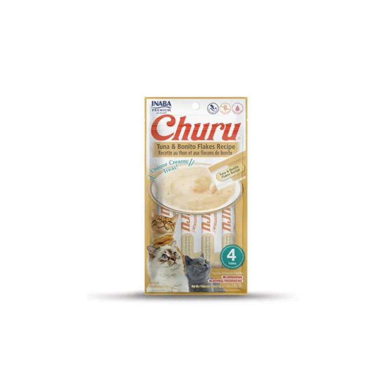 Pamlsok Inaba Churu Pyré cat Tuniak s bonito vločkami 4 tuby 56 g