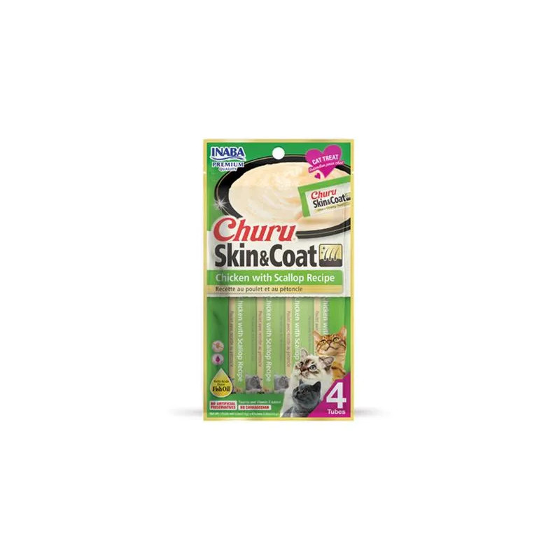 Pamlsok Inaba Churu Skin & Coat cat Kura s hrebenatkou 4 tuby 56 g