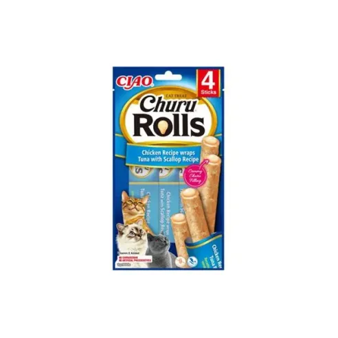 Pamlsok Inaba Churu Rolls cat Kura & Tuniak s hrebenatkou 4 tuby 40 g