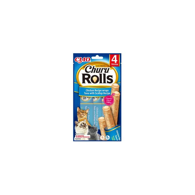Pamlsok Inaba Churu Rolls cat Kura & Tuniak s hrebenatkou 4 tuby 40 g