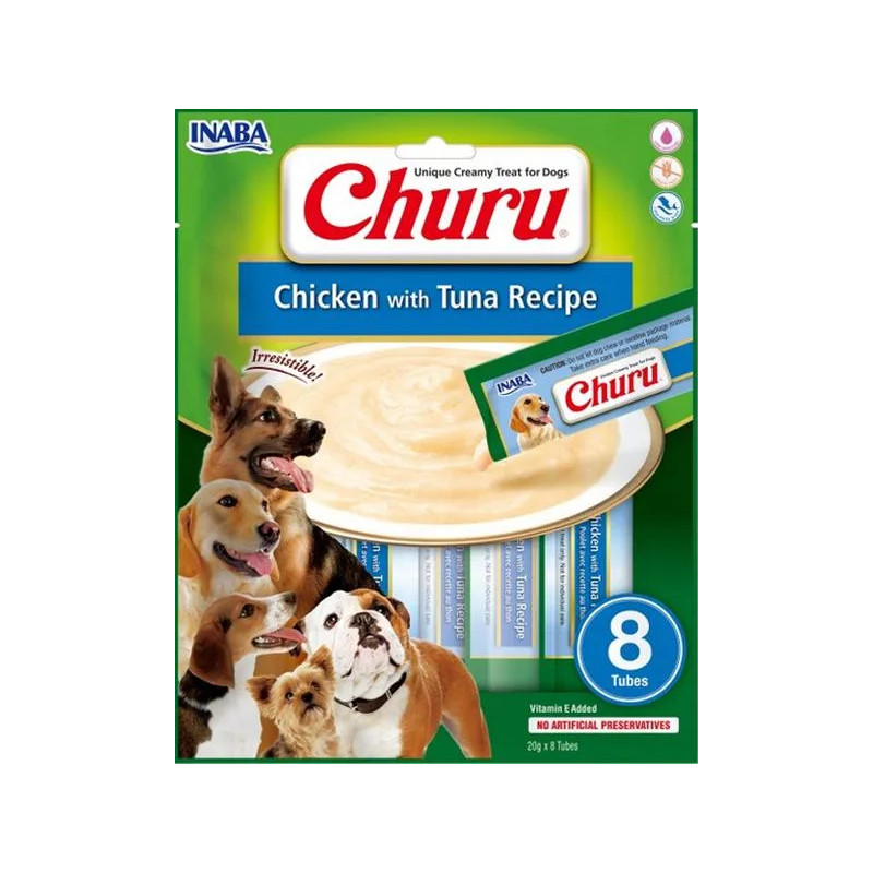 Pamlsok Inaba Churu Pyré dog Kura s tuniakom 8 túb 160 g
