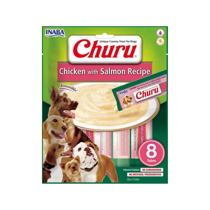 Pamlsok Inaba Churu Pyré dog Kura s lososom 8 túb 160 g