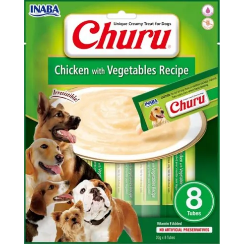 Pamlsok Inaba Churu Pyré dog Kura so zeleninou 8 túb 160 g