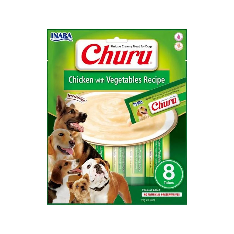 Pamlsok Inaba Churu Pyré dog Kura so zeleninou 8 túb 160 g