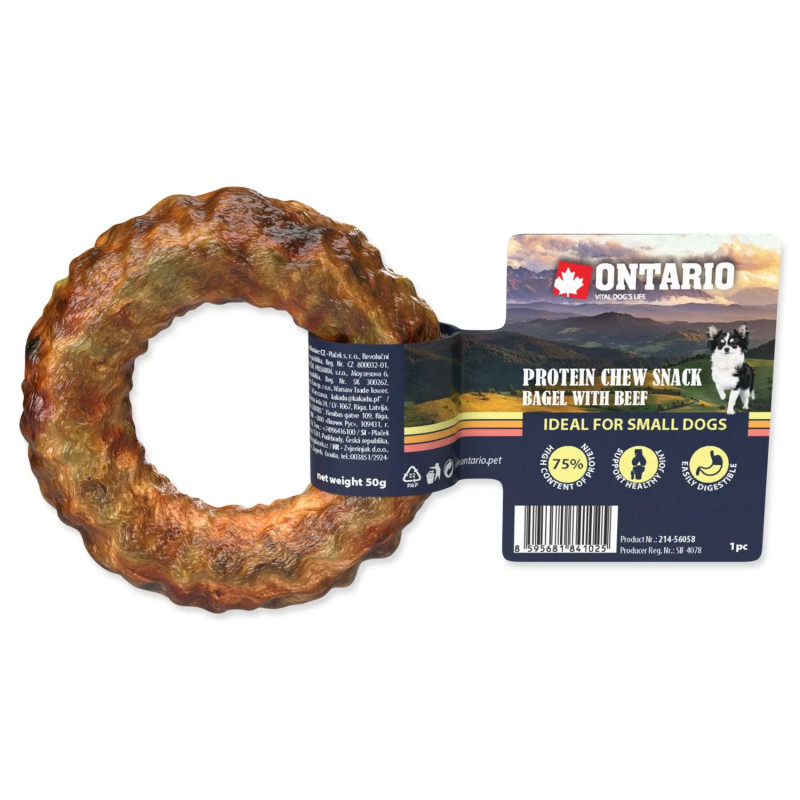 Pochúťka Ontario Protein hovädzie, žuvací bagel 8,9cm, Small Pochúťka Ontario Protein hovädzie, žuvací bagel 8,9cm, Small
