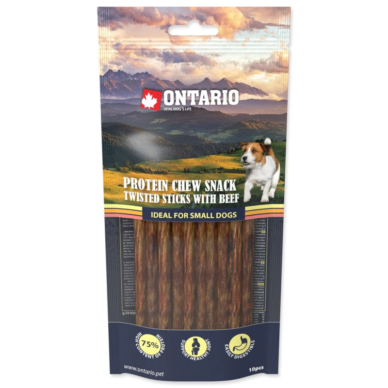 Pochúťka Ontario Protein hovädzie, žuvacia krútená tyčinka 10ks 12,7cm, Small Pochúťka Ontario Protein hovädzie, žuvacia krútená tyčinka 10ks 12,7cm, Small