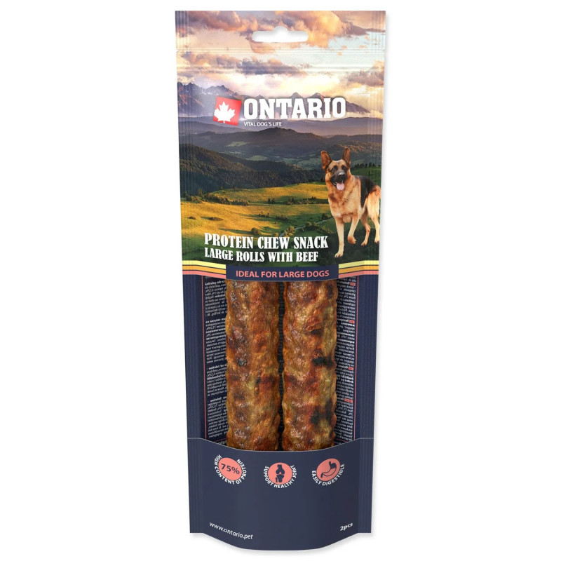 Pochúťka Ontario Protein hovädzie, žuvacia rolka veľká 2ks 25,4cm, Large Pochúťka Ontario Protein hovädzie, žuvacia rolka veľká 2ks 25,4cm, Large