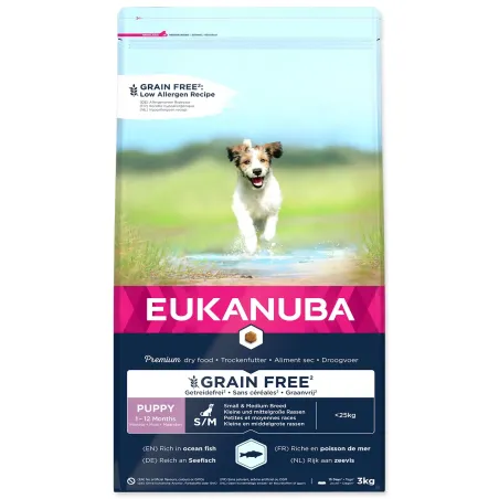 Krmivo EUKANUBA Puppy & Junior Small & Medium Grain Free Ocean Fish 3kg