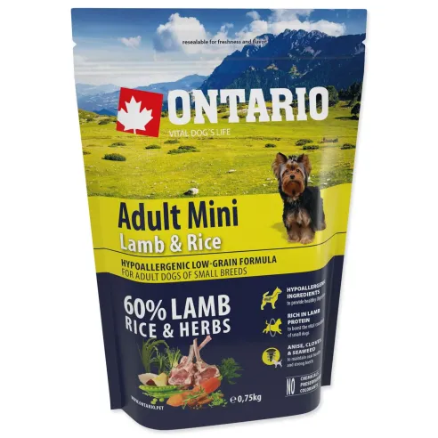 Krmivo Ontario Adult Mini Lamb & Rice 0,75kg