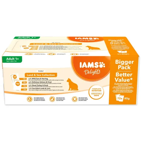 Kapsička IAMS Delights Adult morské a suchozemské mäso v želé multipack 6120g (72x85g)