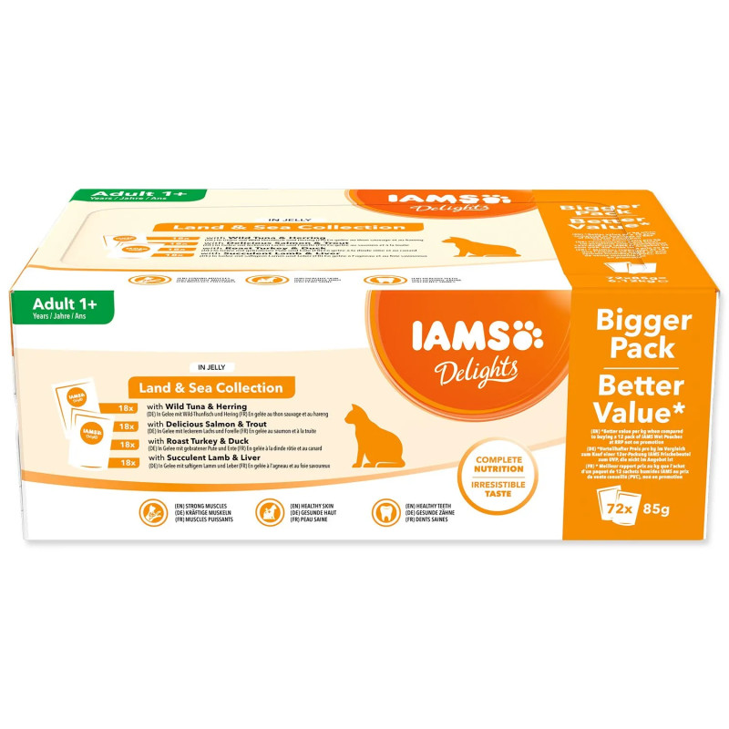 Kapsičky IAMS Delights morské a suchozem. mäso v želé multipack (72x85g)