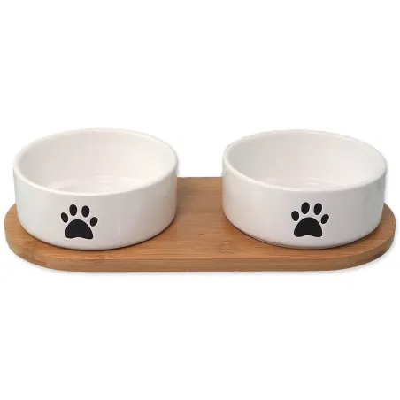 Set Dog Fantasy misky keramické s podtáckou biele labka 2x 13x5,5cm, 400ml