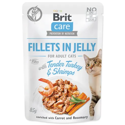 Kapsička Brit Care Cat morka a krevety, filety v želé 85g