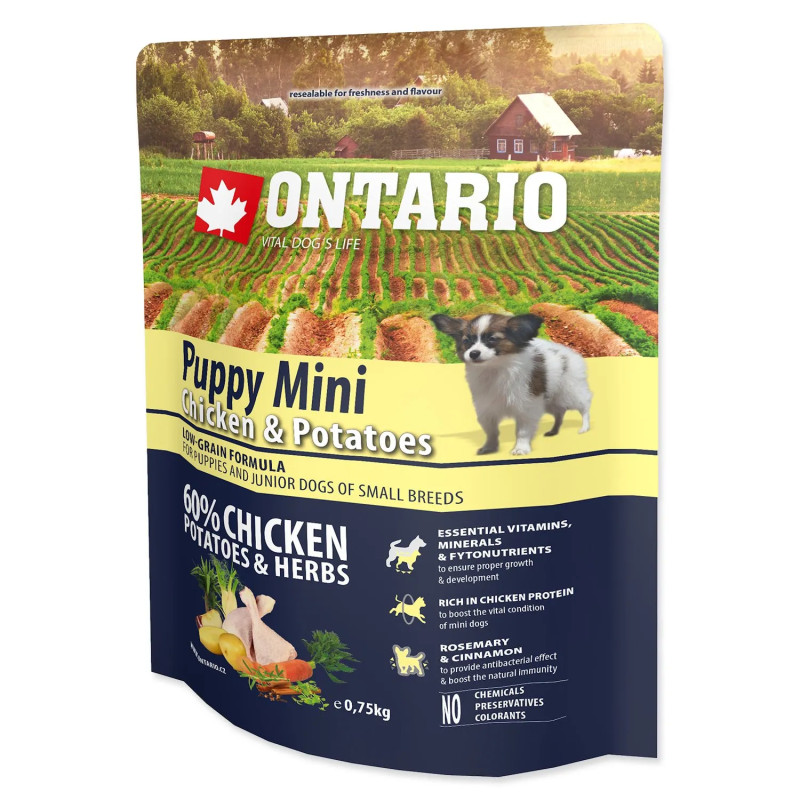 Krmivo Ontario Puppy Mini Chicken & Potatoes 0,75kg Krmivo Ontario Puppy Mini Chicken & Potatoes 0,75kg