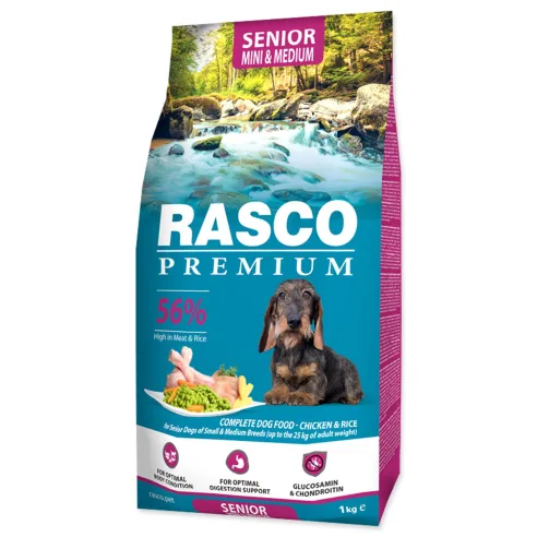 Krmivo Rasco Premium Senior Mini & Medium kura s ryžou 1kg