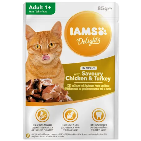 Kapsička IAMS Delights Adult kura a morčacie v omáčke 85g