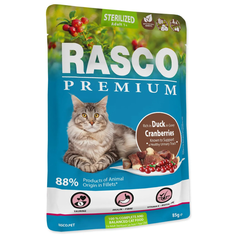 Kapsička Rasco Premium Sterilized kačka s brusnicou 85g Kapsička Rasco Premium Sterilized kačka s brusnicou 85g