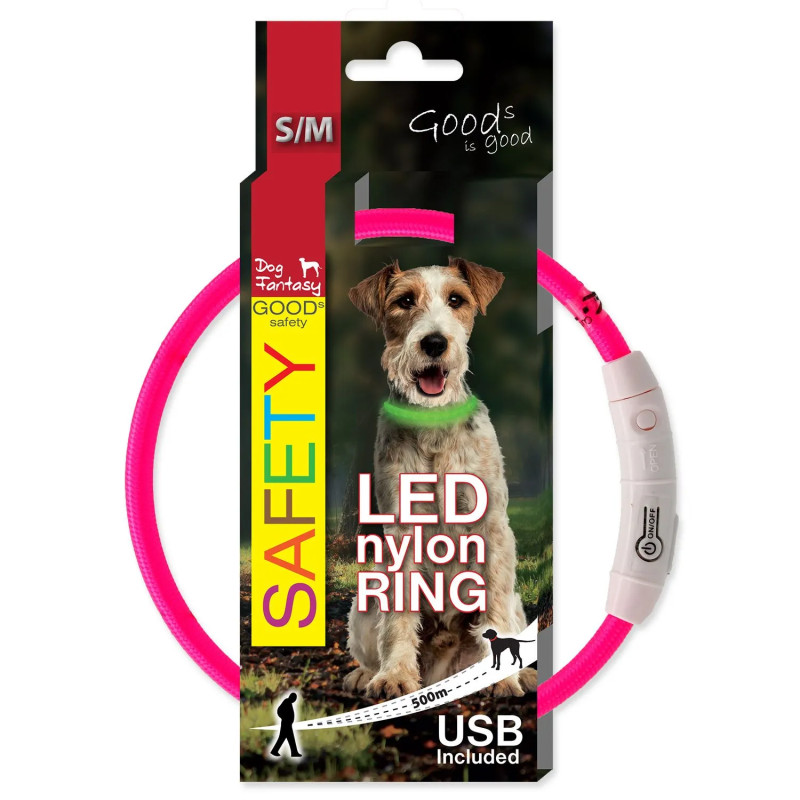 Obojok Dog Fantasy LED nylon ružový 45cm Obojok Dog Fantasy LED nylon ružový 45cm