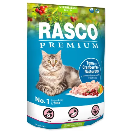 Krmivo Rasco Premium Sterilized tuniak s brusnicou a kapucínkou 0,4kg