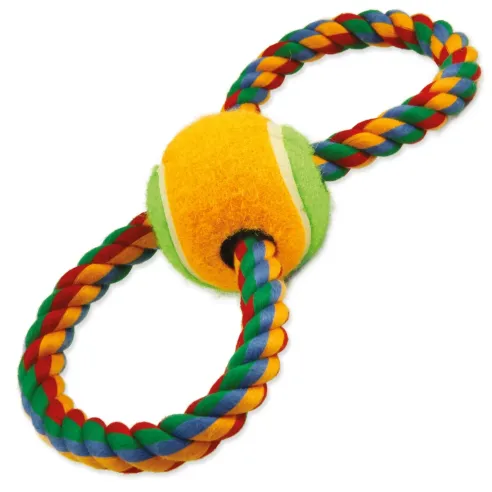 Hračka Dog Fantasy preťahovadlo osmička farebná bavlnená s tenisákom 25cm