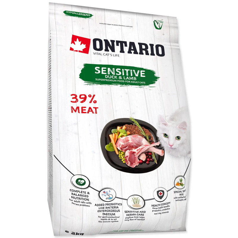 Krmivo Ontario Cat sensitive/Derma 2kg Krmivo Ontario Cat sensitive/Derma 2kg