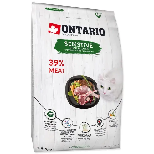 Krmivo Ontario Cat sensitive/Derma 6,5kg