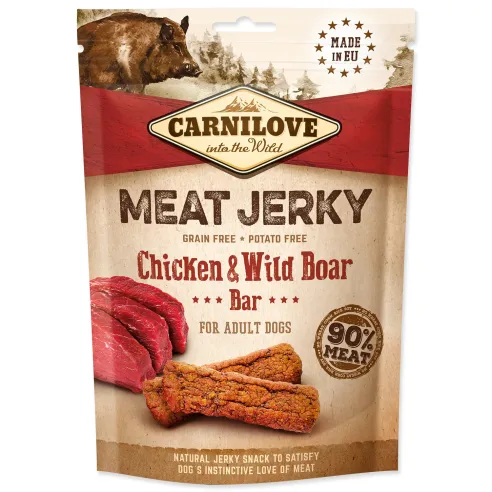 Pochúťka Carnilove Jerky diviak a kura, tyčinky 100g