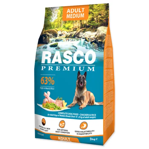 Krmivo Rasco Premium Adult Medium kura s ryžou 3kg