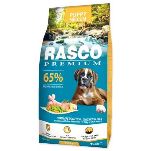 Krmivo Rasco Premium Puppy Medium kura s ryžou 15kg