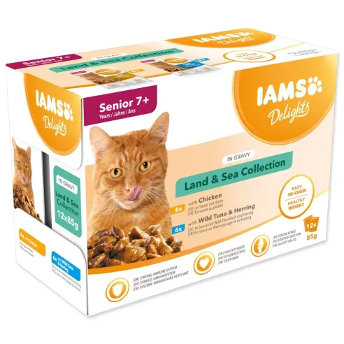 Kapsička IAMS Delights Senior rybacie a kuracie mäso v omáčke 1020g (12x85g)