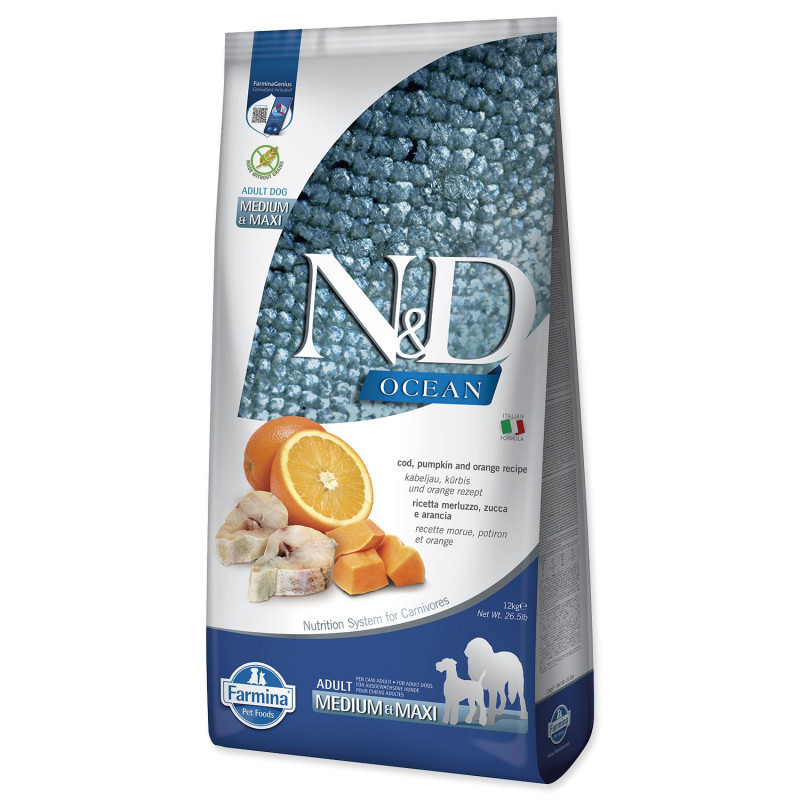 Krmivo N&D Dog Ocean Adult Medium & Maxi Codfish, Pumpkin & Orange 12kg Krmivo N&D Dog Ocean Adult Medium & Maxi Codfish, Pumpkin & Orange 12kg