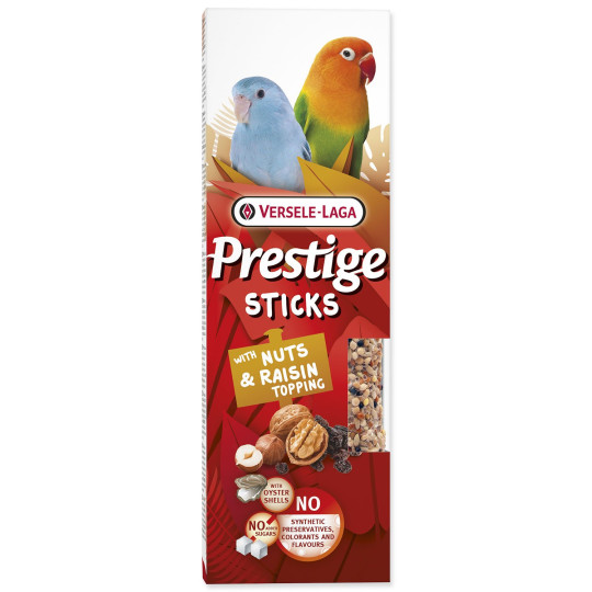 Tyčinky Versele-Laga Prestige malý papagáj s orechami a hrozienkovou polevou 60g 2ks