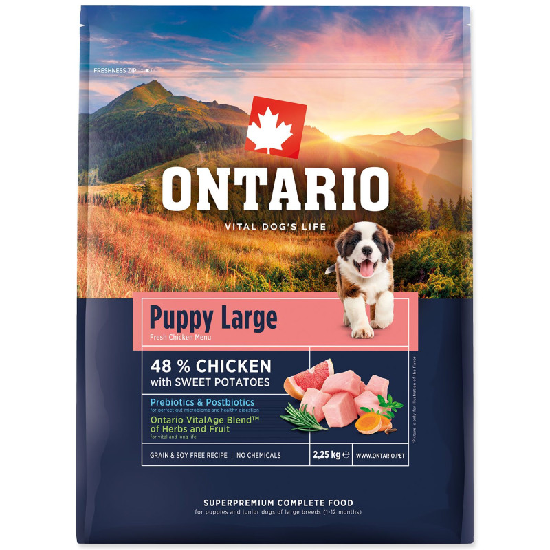 Krmivo Ontario Puppy & Junior Large Chicken & Sweet Potatoes 2,25kg Krmivo Ontario Puppy & Junior Large Chicken & Sweet Potatoes 2,25kg