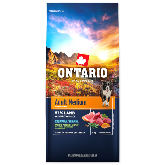 Krmivo Ontario Adult Medium Lamb & Brown Rice 12 kg