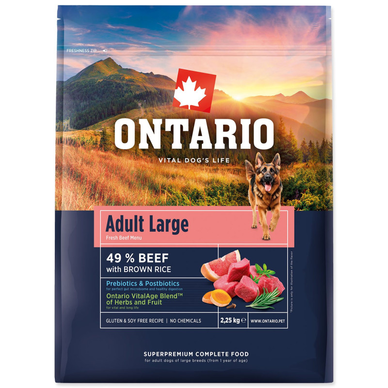 Krmivo Ontario Adult Large Beef & Brown Rice 2,25kg Krmivo Ontario Adult Large Beef & Brown Rice 2,25kg