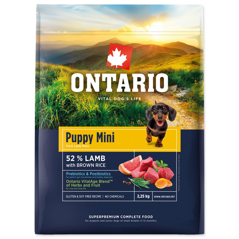 Krmivo Ontario Puppy Mini Lamb & Brown Rice 2,25kg Krmivo Ontario Puppy Mini Lamb & Brown Rice 2,25kg
