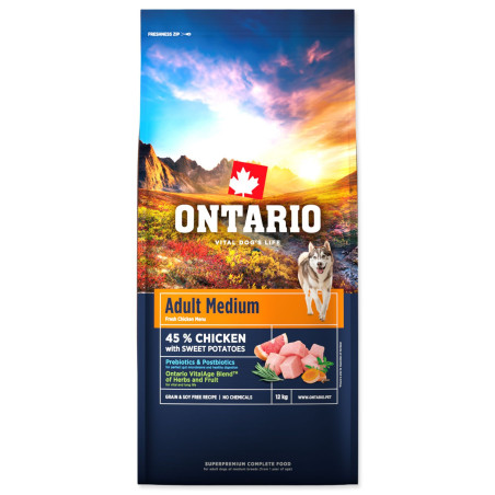 Krmivo Ontario Adult Medium Chicken & Sweet Potatoes 12kg