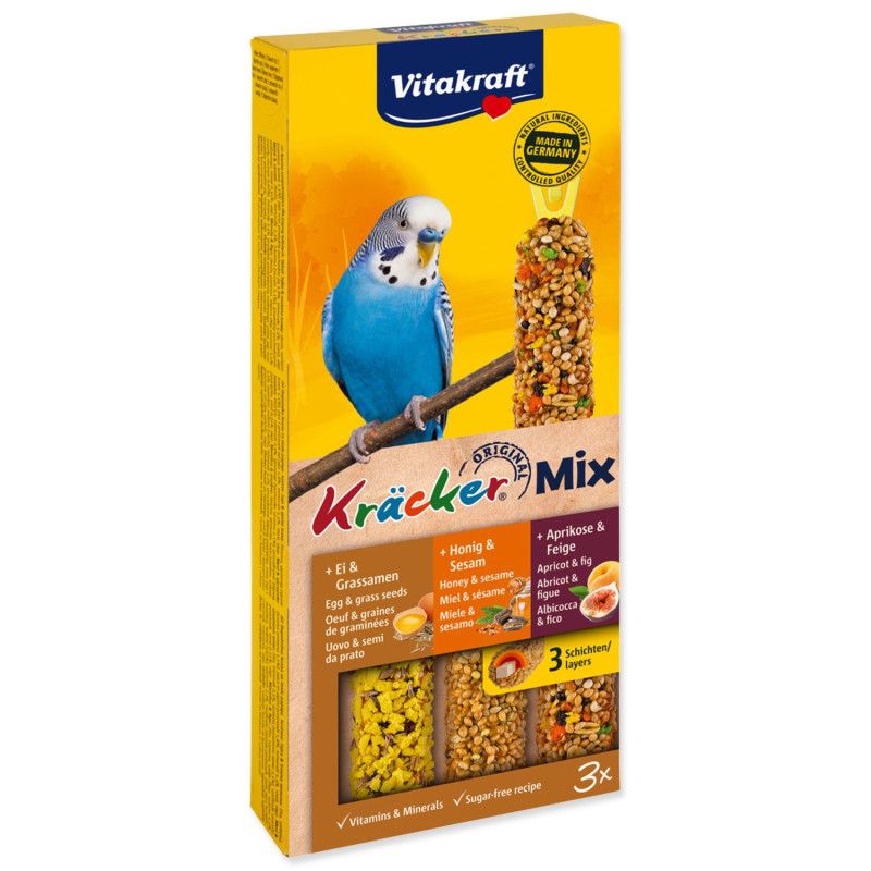 Tyčinky Vitakraft Kracker Trio Mix s vajíčkom, medom a marhuľami 3ks Tyčinky Vitakraft Kracker Trio Mix s vajíčkom, medom a marhuľami 3ks
