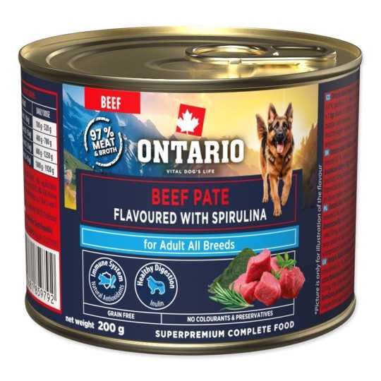 Ontario Adult hovädzie pate s príchuťou spiruliny 200 g