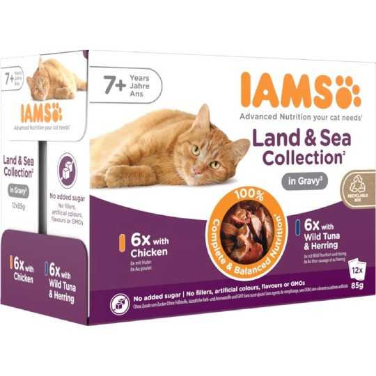 Kapsička IAMS Delights Senior rybacie a kuracie mäso v omáčke 1020g (12x85g)