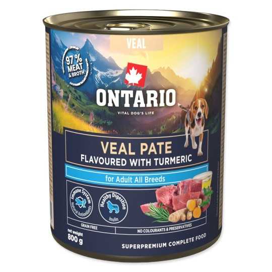 Konzerva Ontario Adult teľacie paté s príchuťou kurkumy 800g