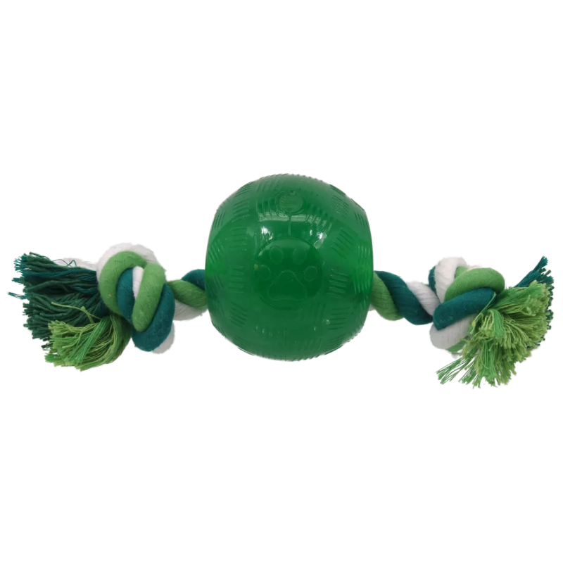 Hračka Dog Fantasy Strong Mint loptička s povrazom 8,2 cm zelená