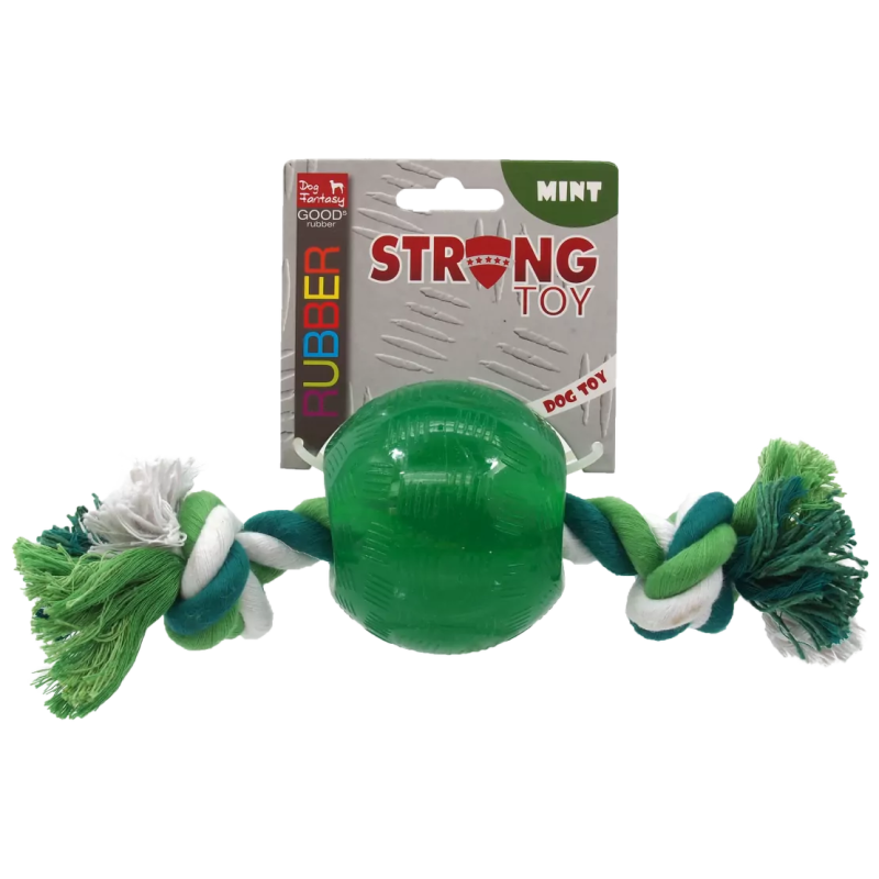 Hračka Dog Fantasy Strong Mint loptička s povrazom 8,2 cm zelená