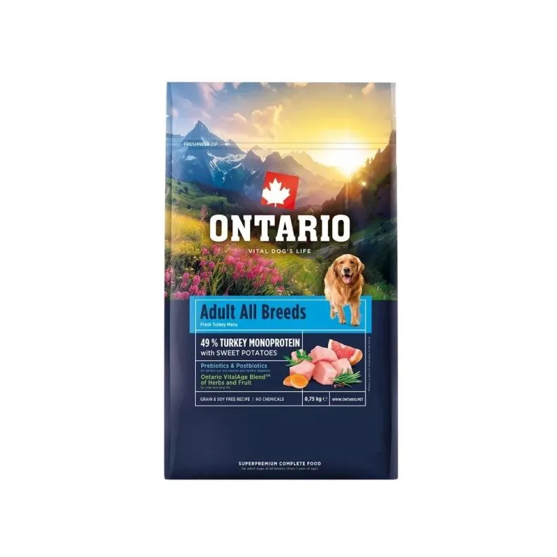 Krmivo Ontario Adult All Breeds Monoprotein Turkey & Sweet Potatoes 0,75kg Krmivo Ontario Adult All Breeds Monoprotein Turkey & Sweet Potatoes 0,75kg